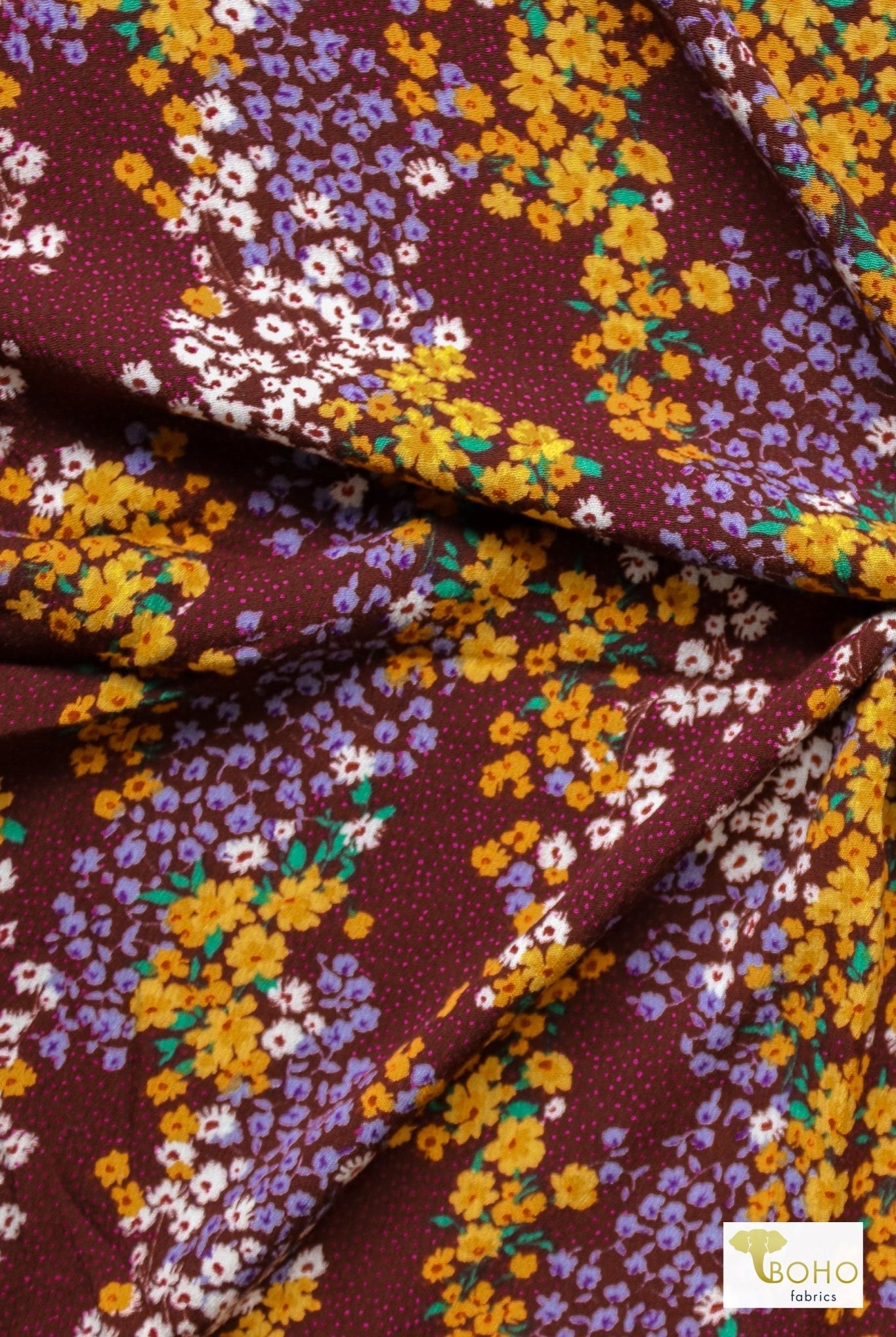 Raisin Florals, Rayon Crepe Woven - Boho Fabrics
