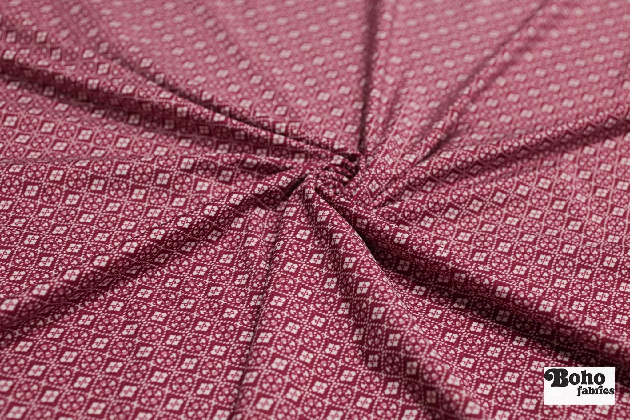 Raspberry Lattice, Printed Athletic Knit Fabric - Boho Fabrics - Athletic Knit Fabric
