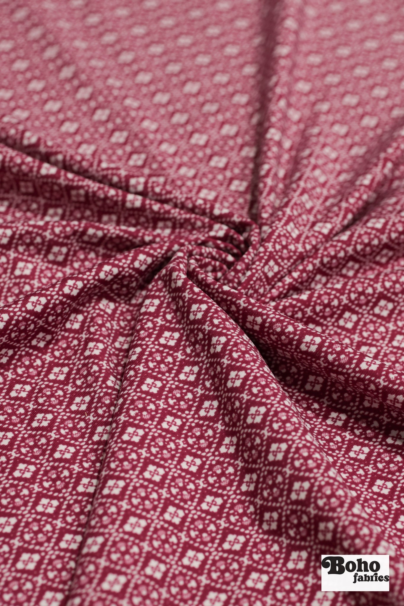 Raspberry Lattice, Printed Athletic Knit Fabric - Boho Fabrics - Athletic Knit Fabric