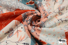 Red, Blue, and Peach Botanical Patchwork Rayon Crepe Woven Fabric - Boho Fabrics - Crepe, Woven