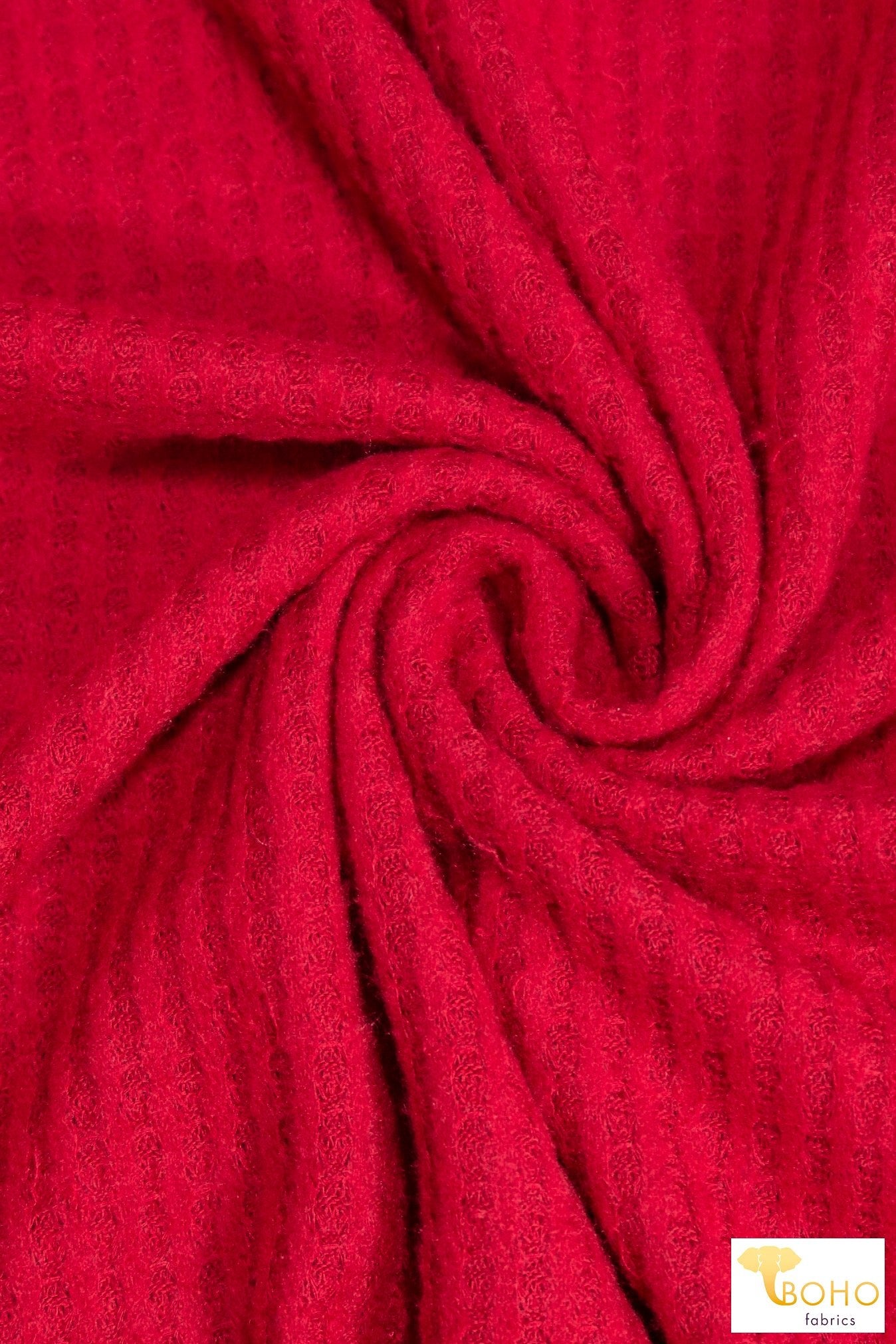 Red, Brushed Waffle Knit Fabric - Boho Fabrics