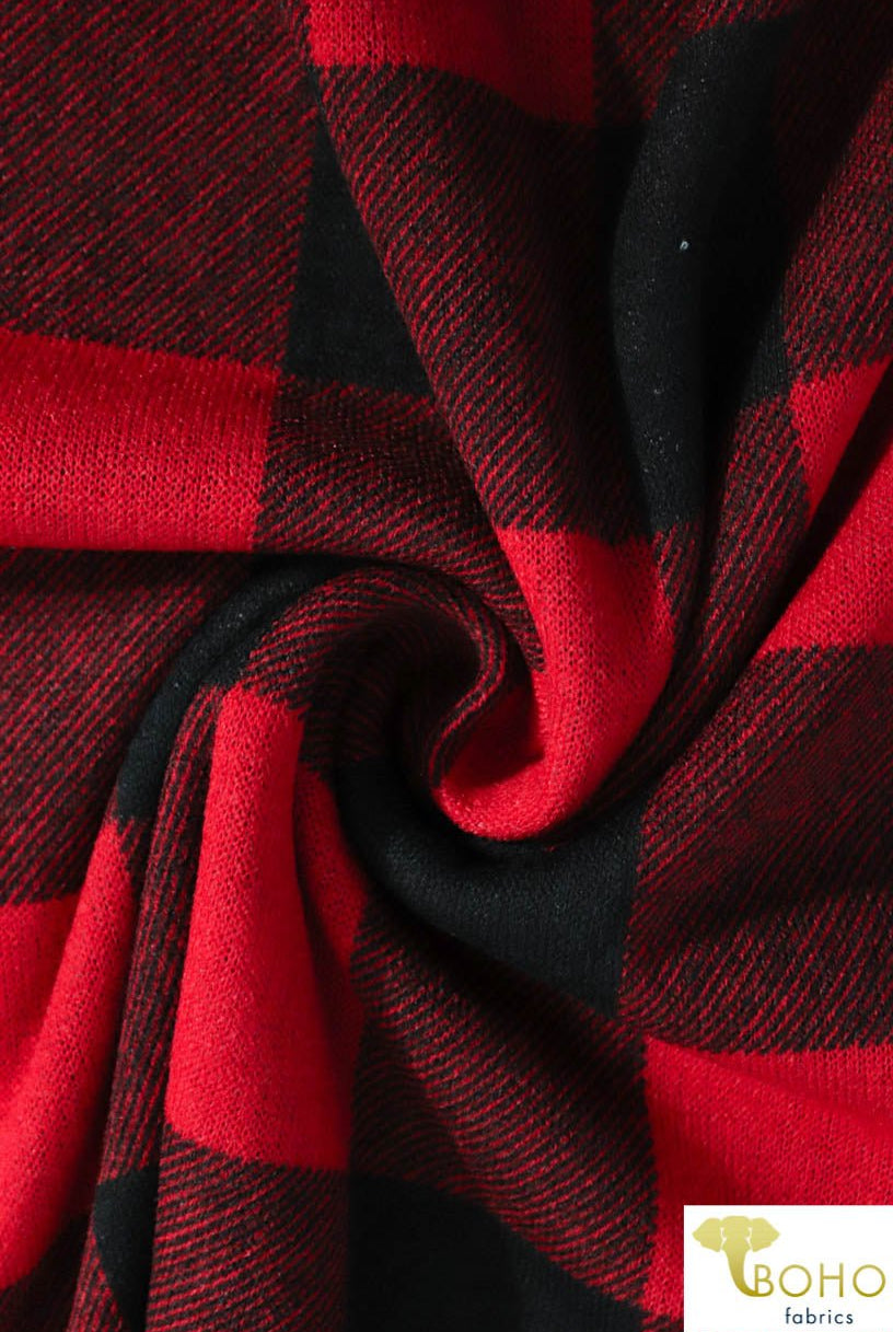 Red Buffalo Plaid Sweater Knit Fabric. PRSW-108 - Boho Fabrics