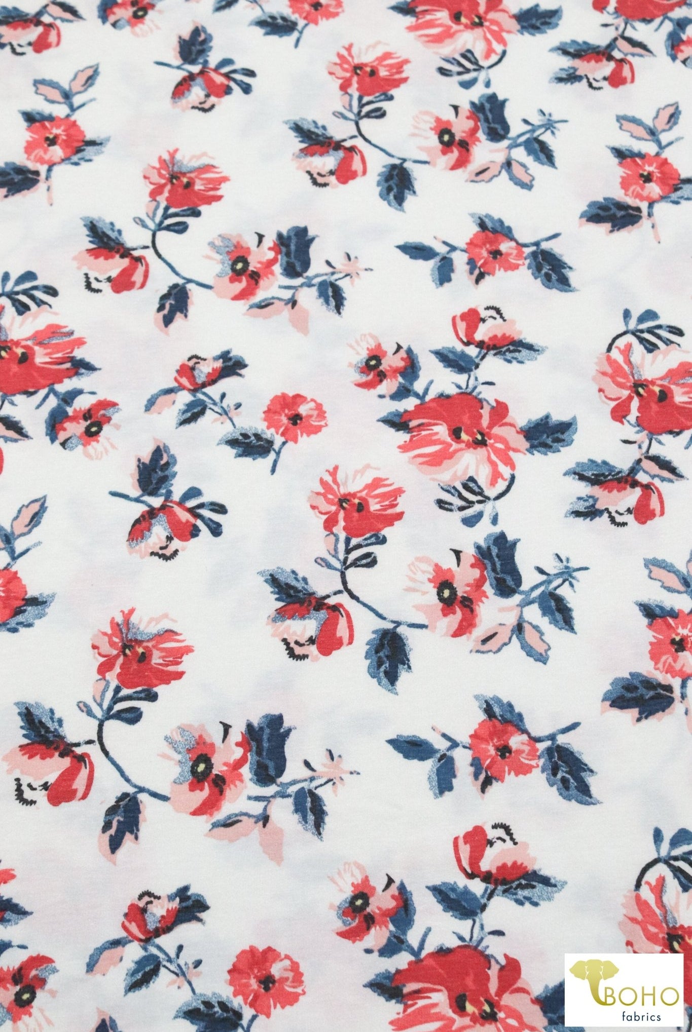 Red Cosmos on White, French Terry Knit Print. FTP-330-PURP - Boho Fabrics