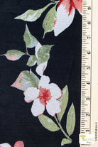 Red Gardenia on Black, Stretch Mesh Print - Boho Fabrics