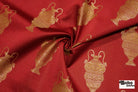 Red & Gold Antique Vase Jacquard Woven Fabric - Boho Fabrics - Jacquard, Woven