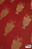 Red & Gold Antique Vase Jacquard Woven Fabric - Boho Fabrics - Jacquard, Woven