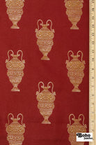 Red & Gold Antique Vase Jacquard Woven Fabric - Boho Fabrics - Jacquard, Woven