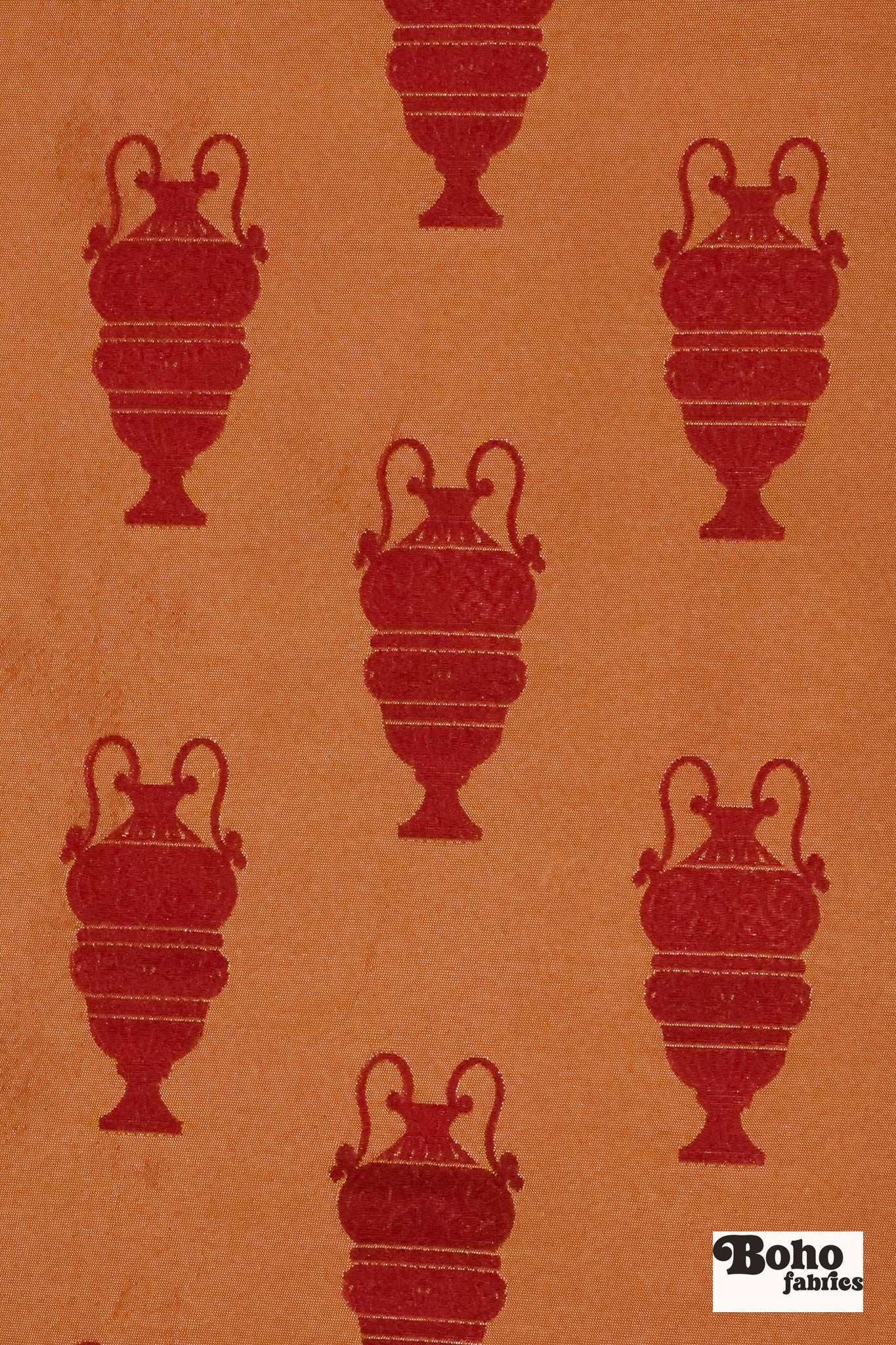 Red & Gold Antique Vase Jacquard Woven Fabric - Boho Fabrics - Jacquard, Woven