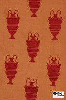 Red & Gold Antique Vase Jacquard Woven Fabric - Boho Fabrics - Jacquard, Woven