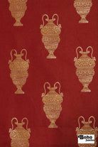 Red & Gold Antique Vase Jacquard Woven Fabric - Boho Fabrics - Jacquard, Woven