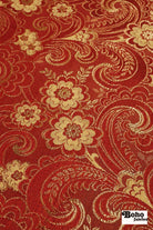 Red & Gold Floral Paisley Jacquard Woven Fabric - Boho Fabrics - Jacquard, Woven