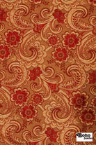 Red & Gold Floral Paisley Jacquard Woven Fabric - Boho Fabrics - Jacquard, Woven