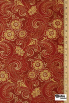 Red & Gold Floral Paisley Jacquard Woven Fabric - Boho Fabrics - Jacquard, Woven