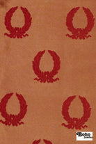 Red & Gold Laurel Wreaths Jacquard Woven Fabric - Boho Fabrics - Jacquard, Woven