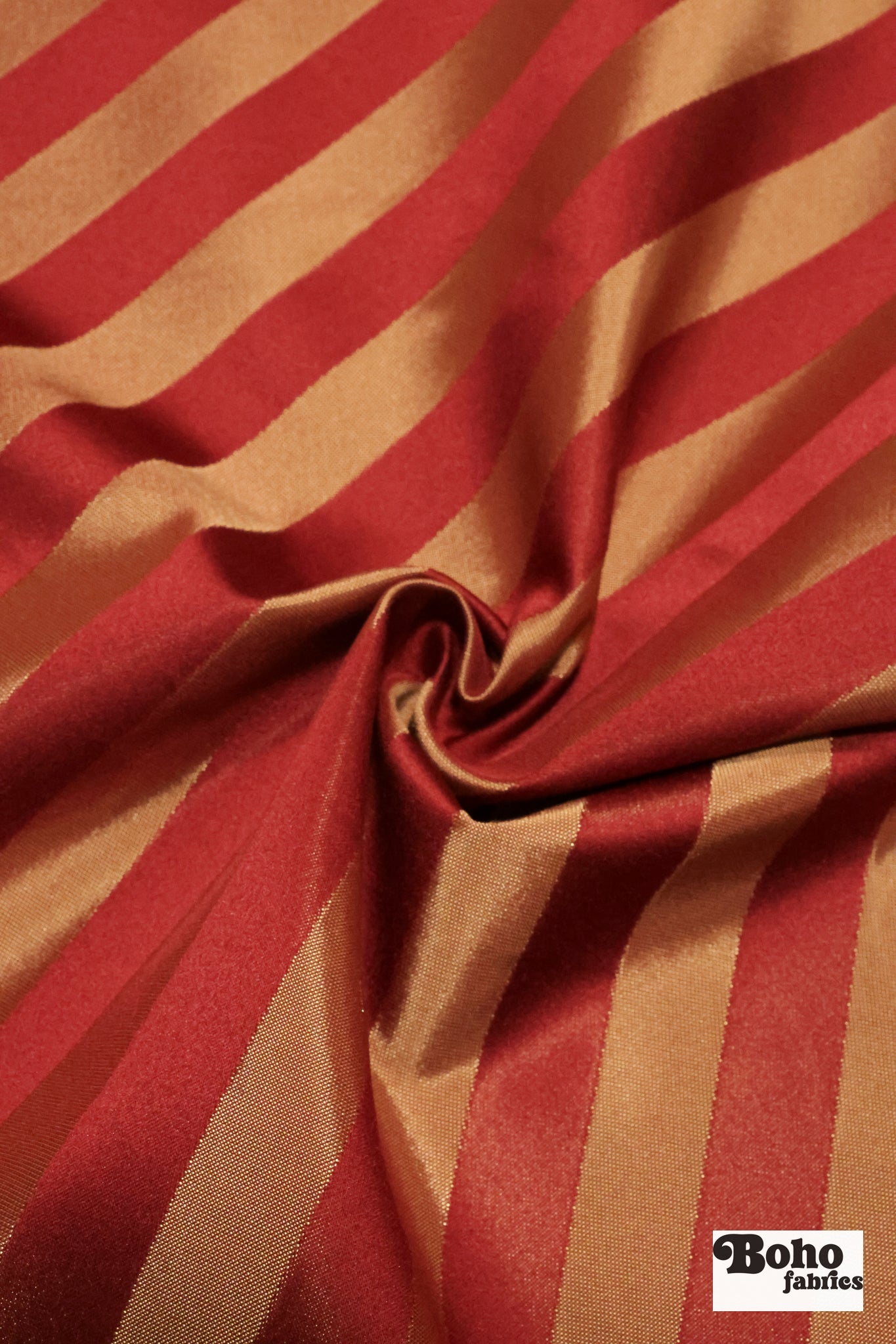 Red & Gold Stripe Jacquard Woven Fabric - Boho Fabrics - Jacquard, Woven