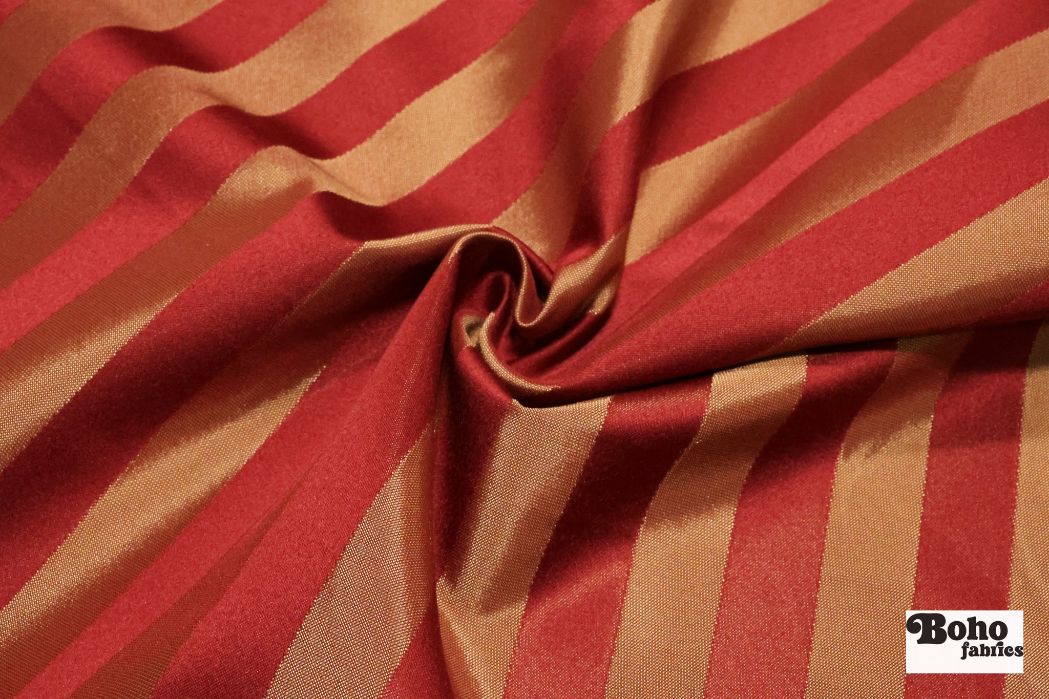 Red & Gold Stripe Jacquard Woven Fabric - Boho Fabrics - Jacquard, Woven