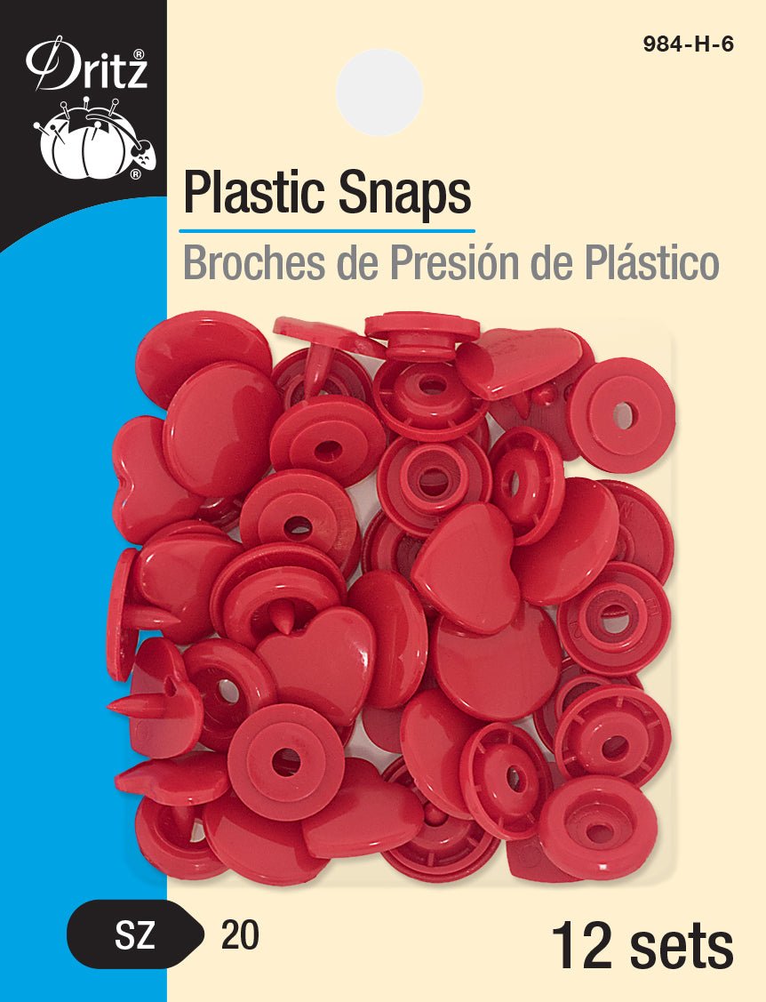 Red Hearts , 1/2" Dritz Plastic Snaps, Size 20. 12 Sets - Boho Fabrics - Buttons & Snaps