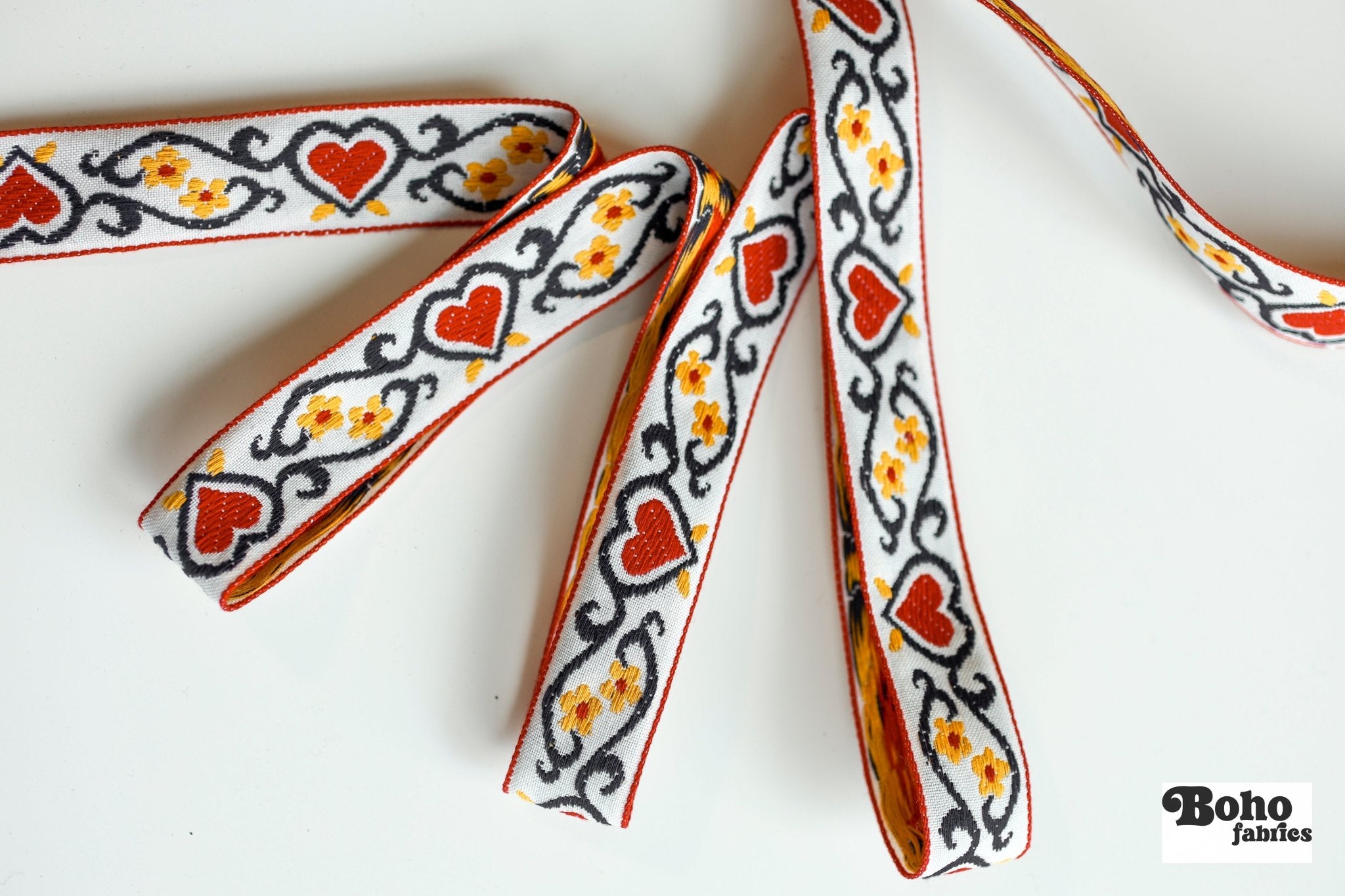 Red Hearts, 7/8" Jacquard Woven Trim.TRIM - 021 - Boho Fabrics - Trims