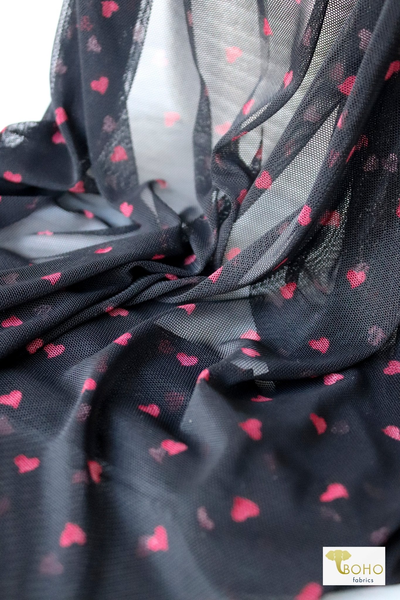 Red Hearts, Stretch Mesh Printed Fabric. - Boho Fabrics