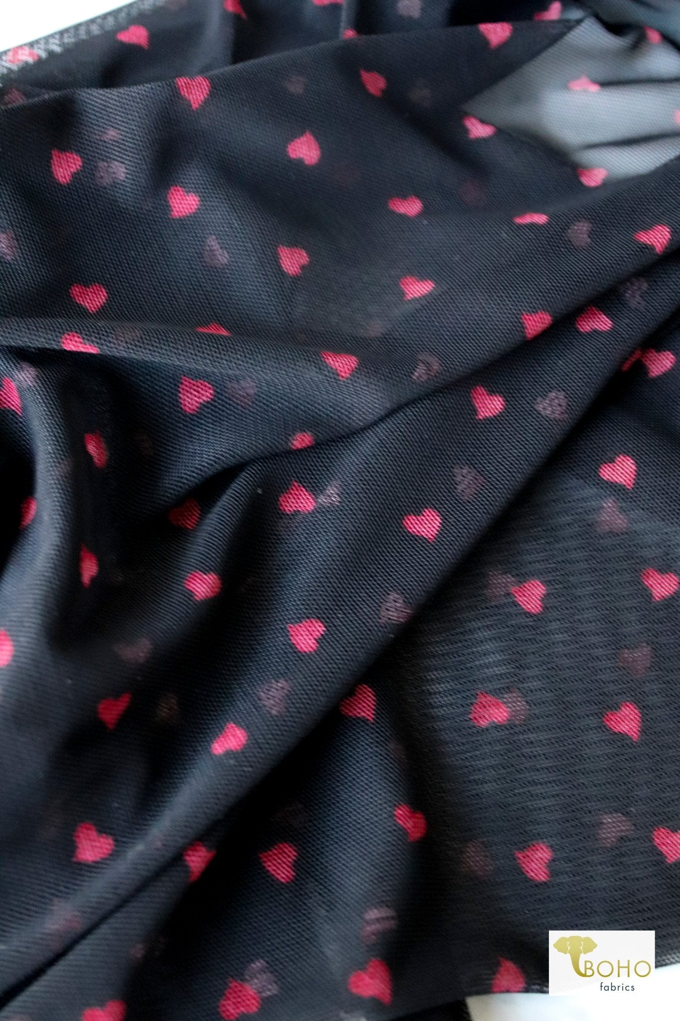 Red Hearts, Stretch Mesh Printed Fabric. - Boho Fabrics