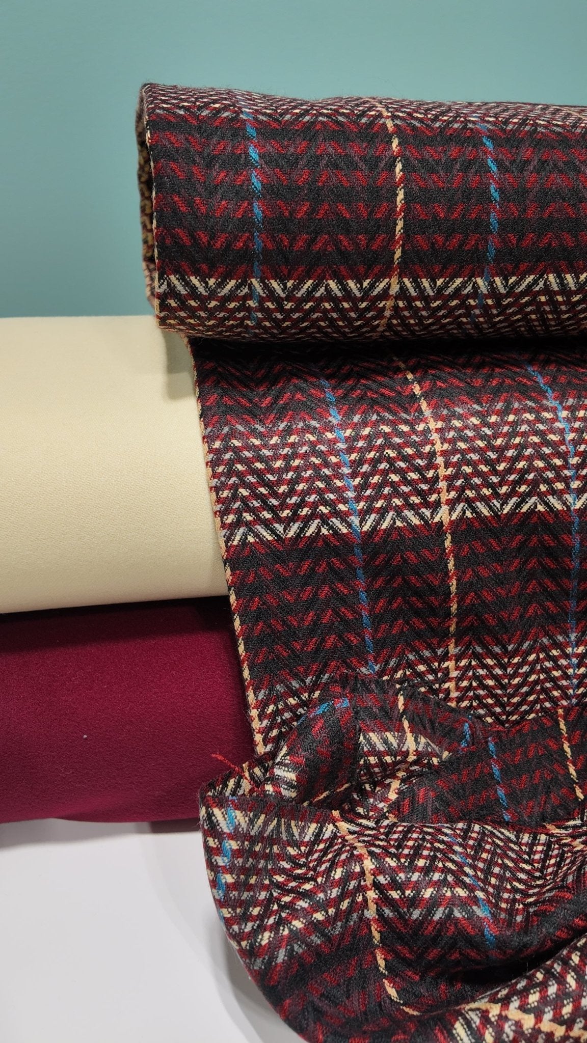 Red Herringbone, Wool Blend Fabric Bundle (CM - WOOL - 201) - Boho Fabrics - Fabric Bundles