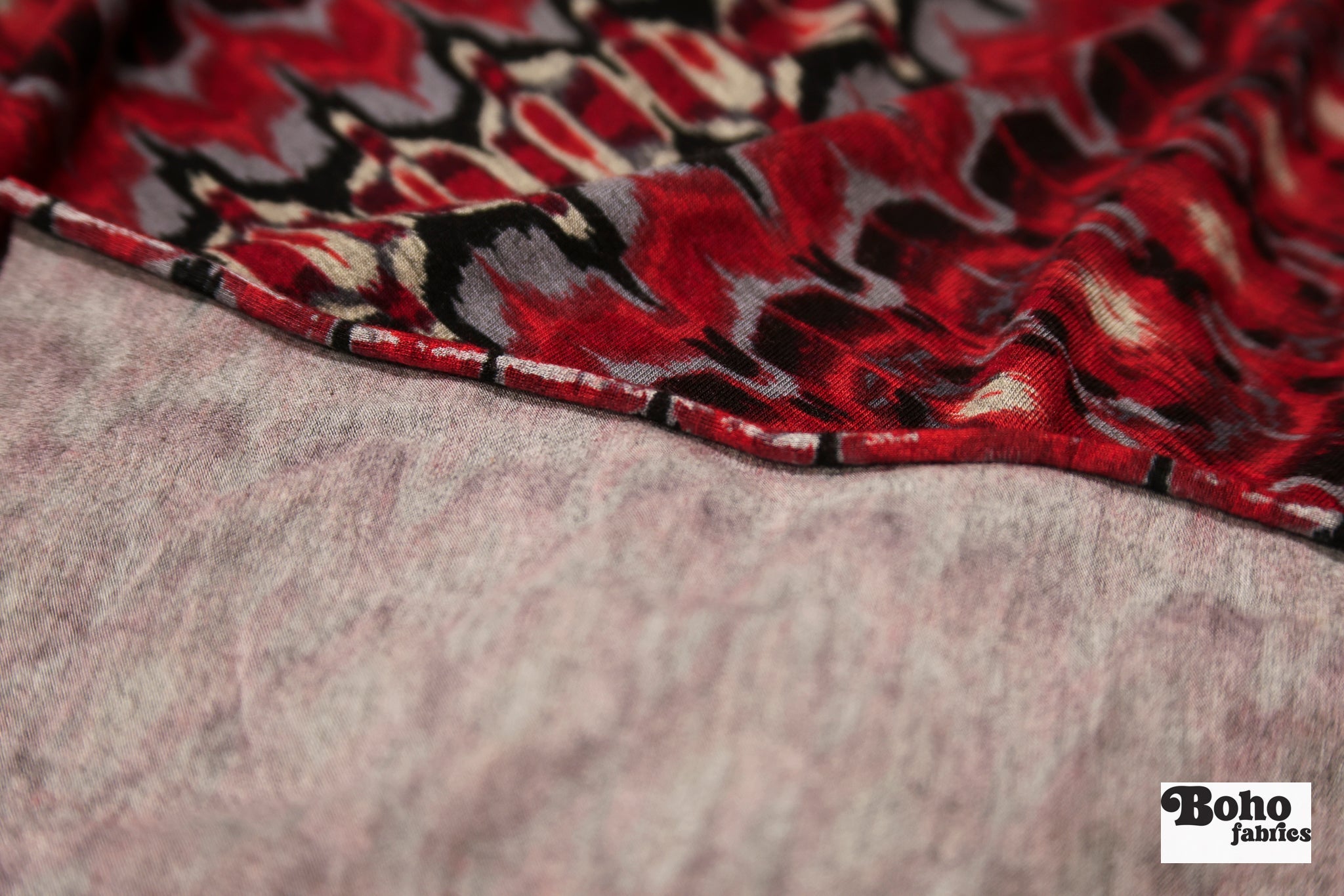 Red Ikat-Inspired Print, Rayon Spandex Jersey Knit Fabric - Boho Fabrics - Rayon Jersey Solid, Knit Fabric