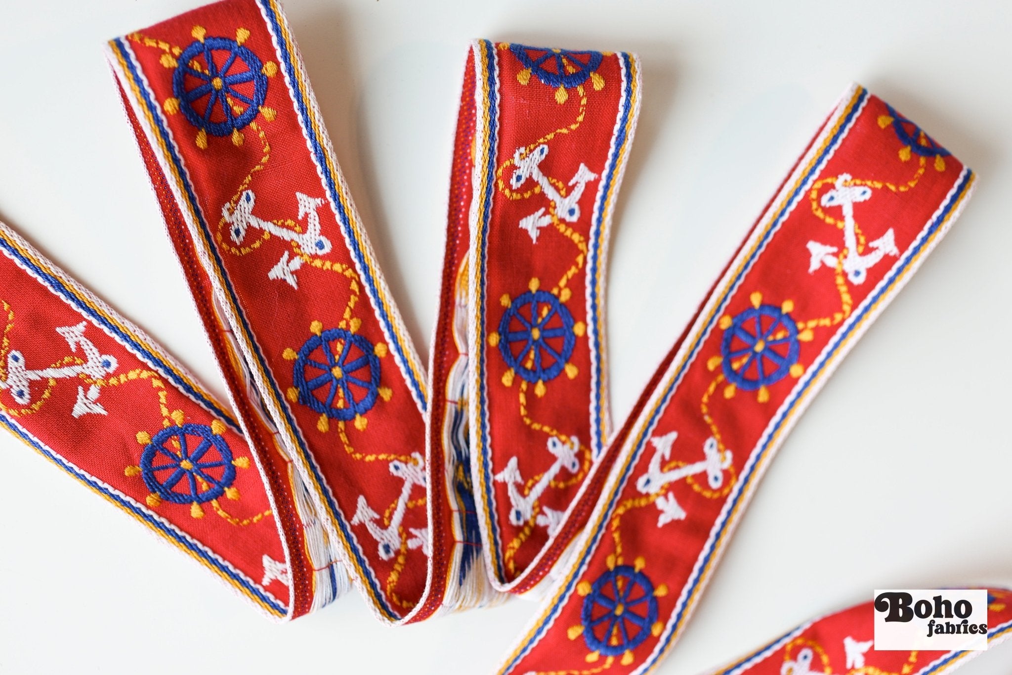 Red Nautical, 2" Woven Jacquard Trim. TRIM - 025 - Boho Fabrics - Trims