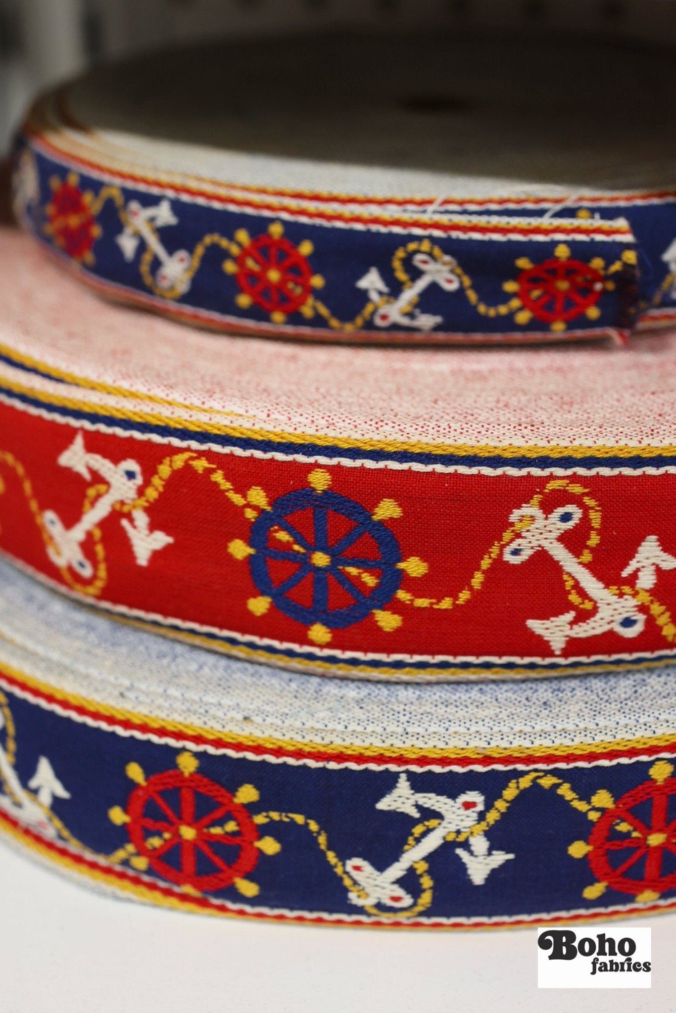 Red Nautical, 2" Woven Jacquard Trim. TRIM - 025 - Boho Fabrics - Trims