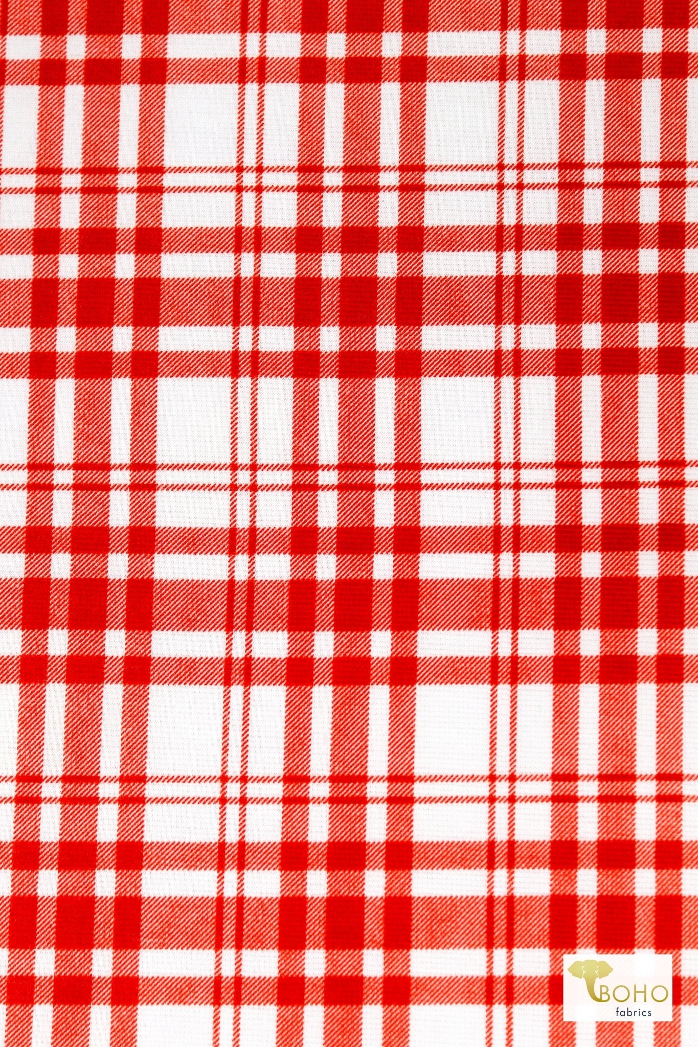 Red Plaid, Ponte Print Knit Fabric - Boho Fabrics