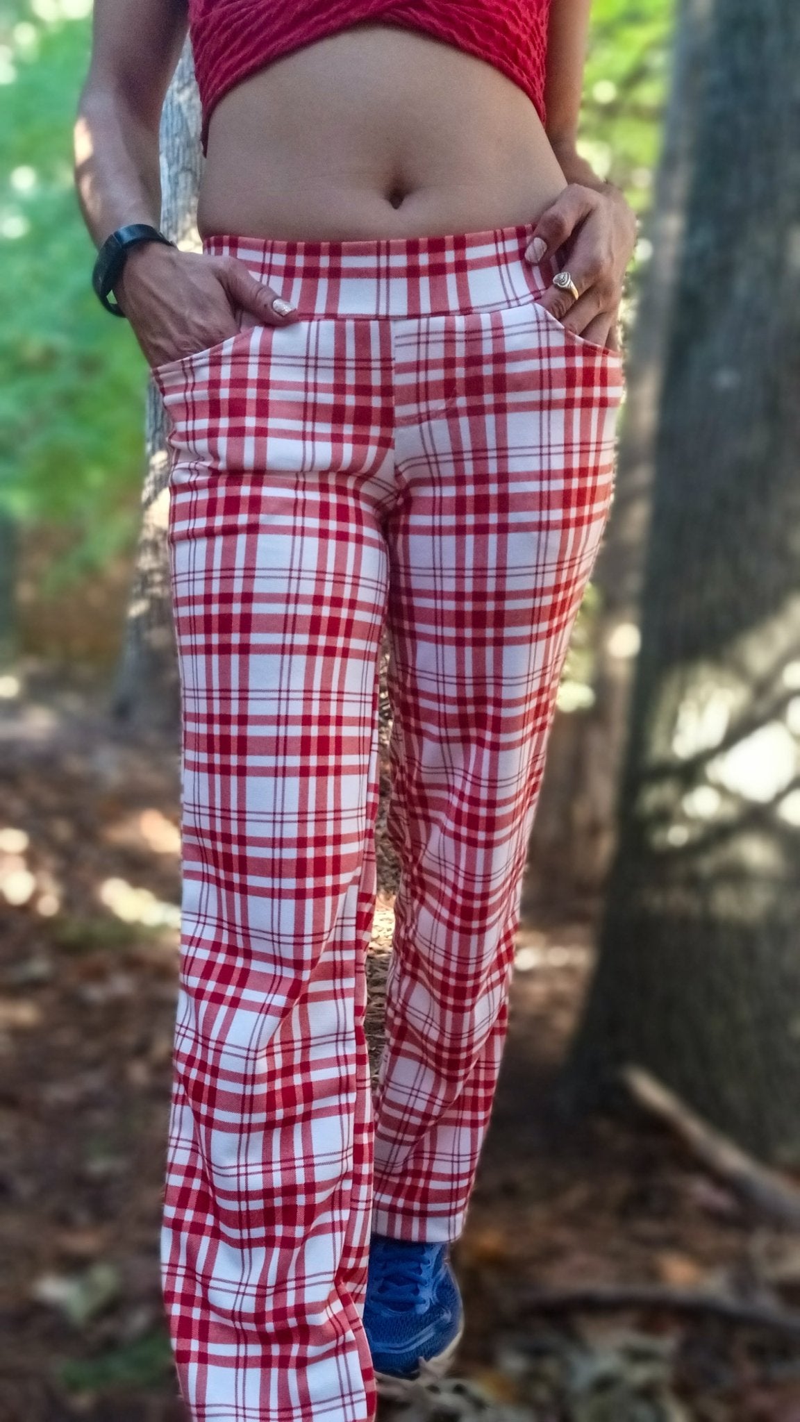 Red Plaid, Ponte Print Knit Fabric - Boho Fabrics