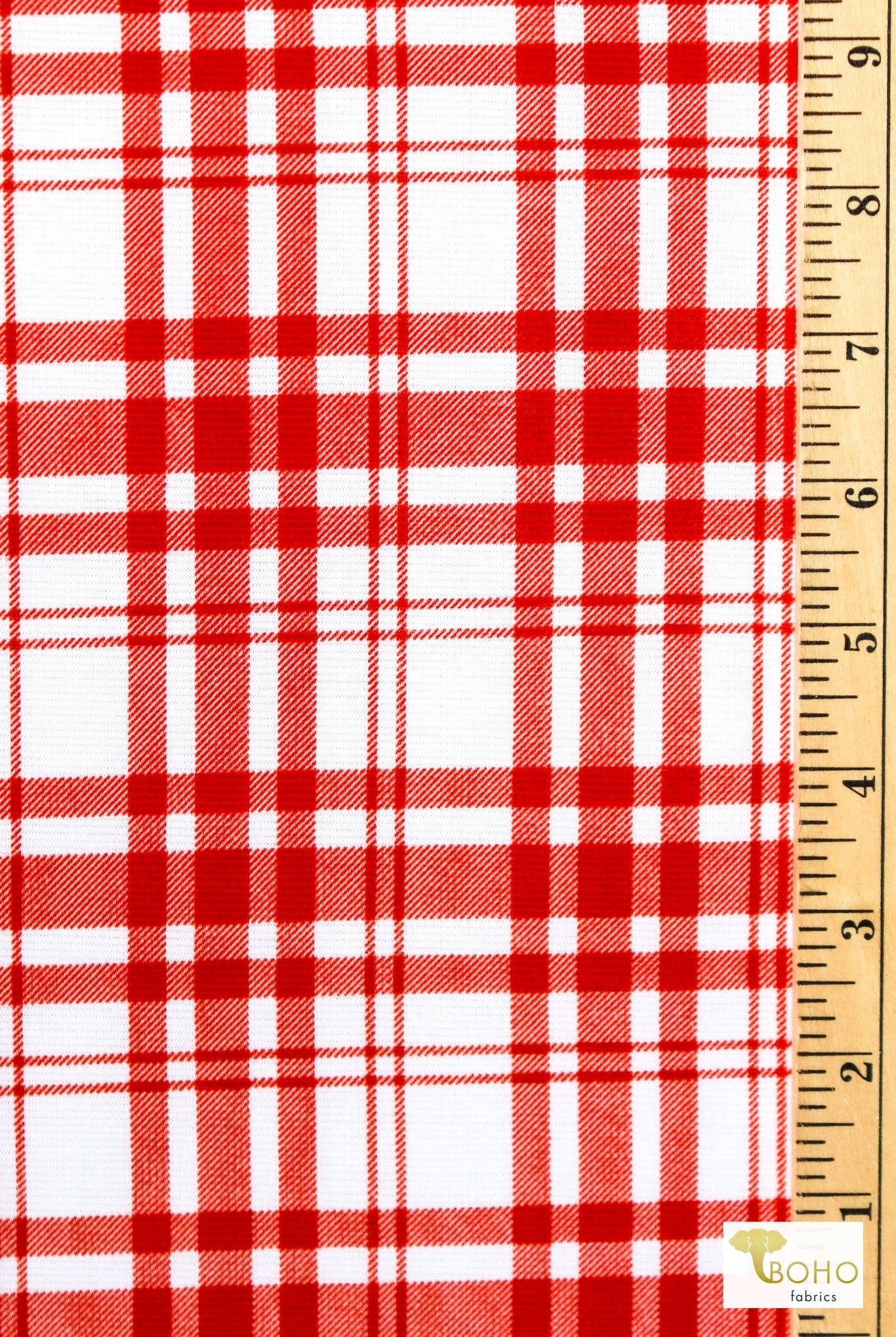 Red Plaid, Ponte Print Knit Fabric - Boho Fabrics