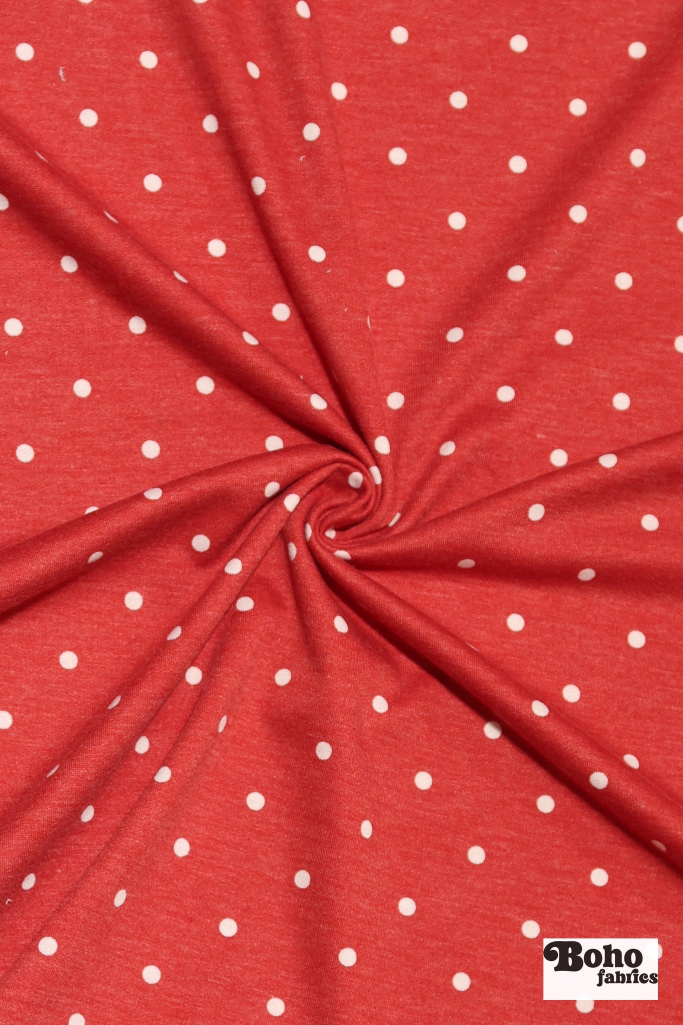 Red Polka Dots, French Terry Knit Fabric - Boho Fabrics - French Terry Prints, Knit Fabric