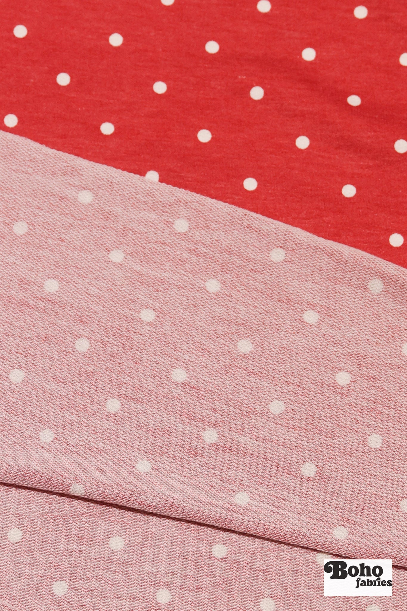 Red Polka Dots, French Terry Knit Fabric - Boho Fabrics - French Terry Prints, Knit Fabric