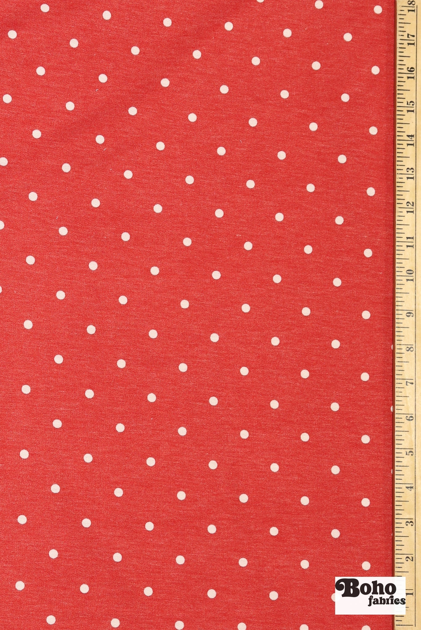 Red Polka Dots, French Terry Knit Fabric - Boho Fabrics - French Terry Prints, Knit Fabric