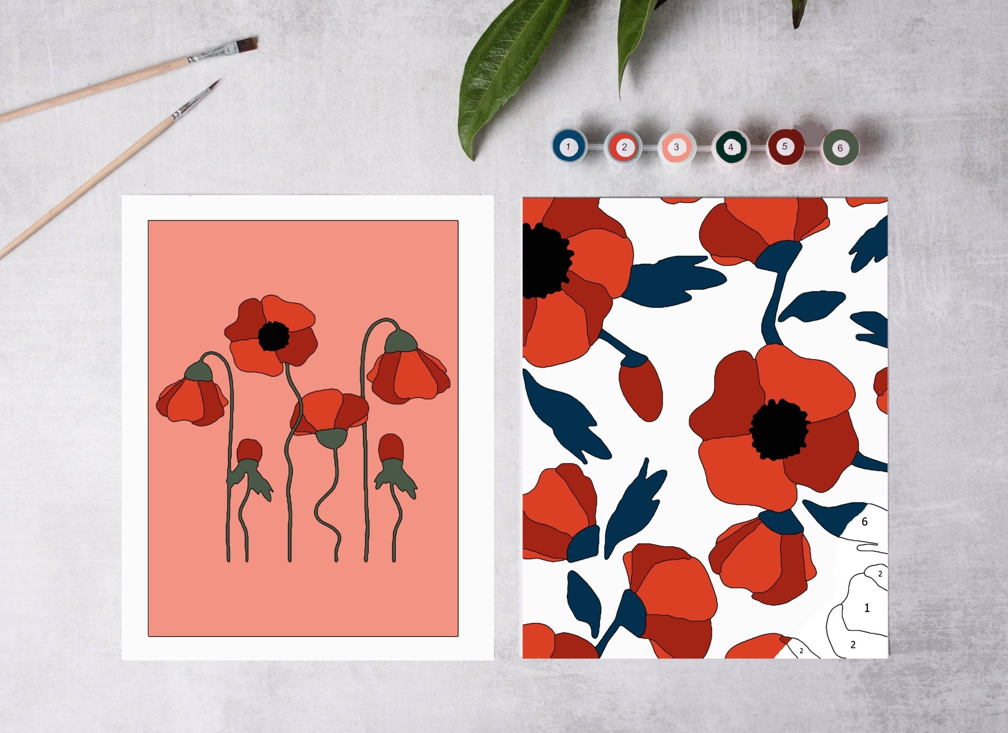 Red Poppies Paint - By - Numbers kit - Boho Fabrics - Painting Kits & Supplies