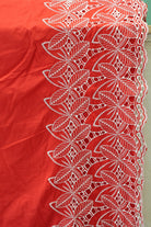 Red, Retro Tropic Embroidered Florals, Cotton Woven Fabric - Boho Fabrics - Shirting, Woven