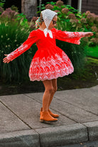 Red, Retro Tropic Embroidered Florals, Cotton Woven Fabric - Boho Fabrics - Shirting, Woven