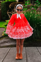 Red, Retro Tropic Embroidered Florals, Cotton Woven Fabric - Boho Fabrics - Shirting, Woven