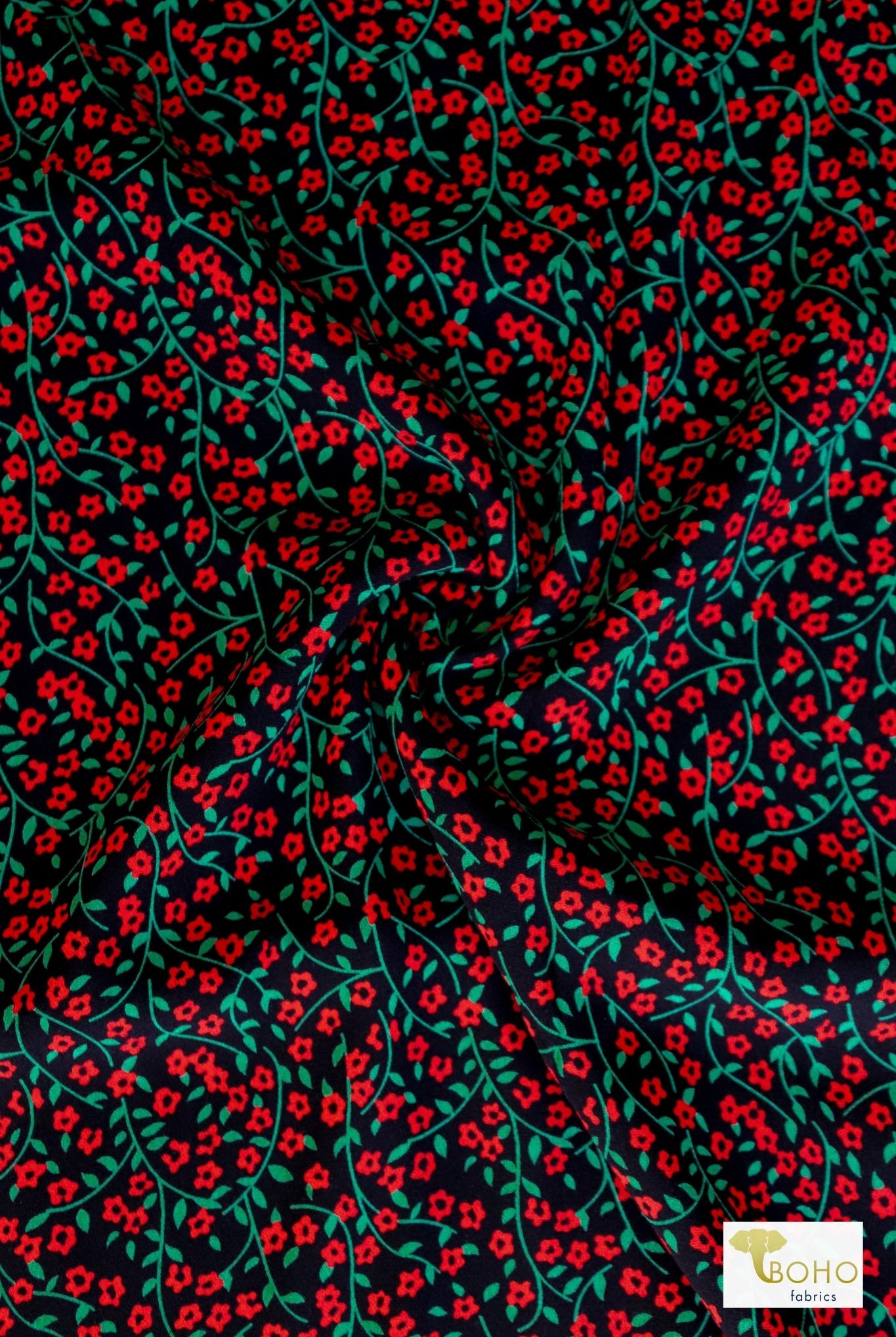 Red Rosettes, Printed Woven Fabric. - Boho Fabrics