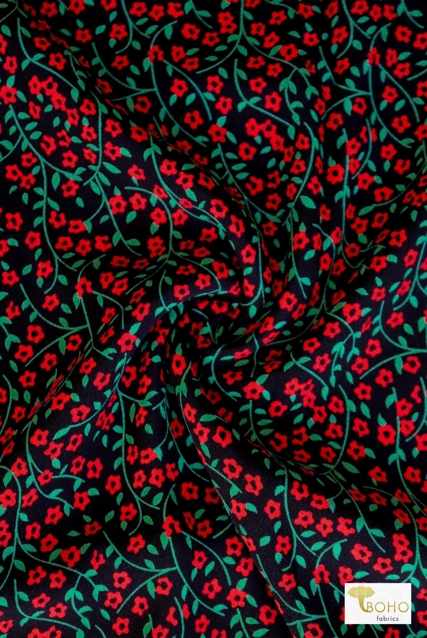 Red Rosettes, Printed Woven Fabric. - Boho Fabrics