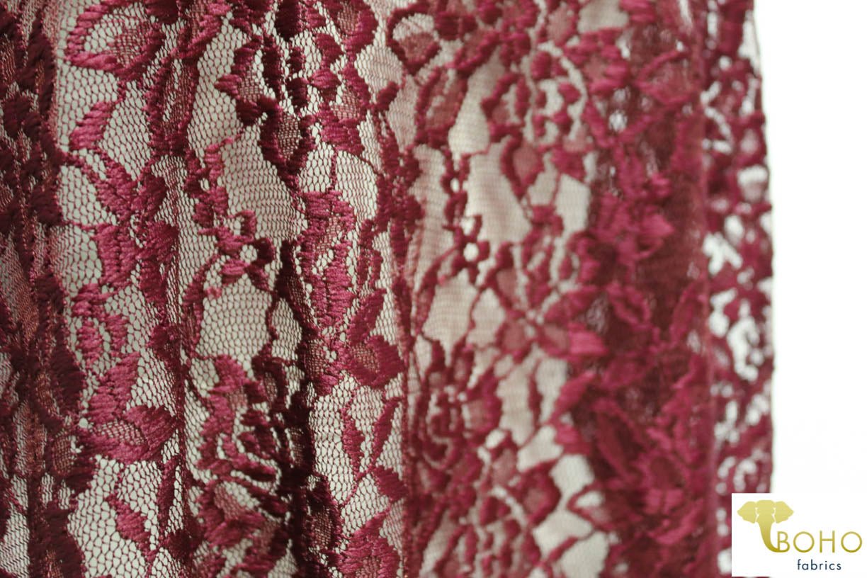 Red Wine Florals. Stretch Lace. SL-103. - Boho Fabrics