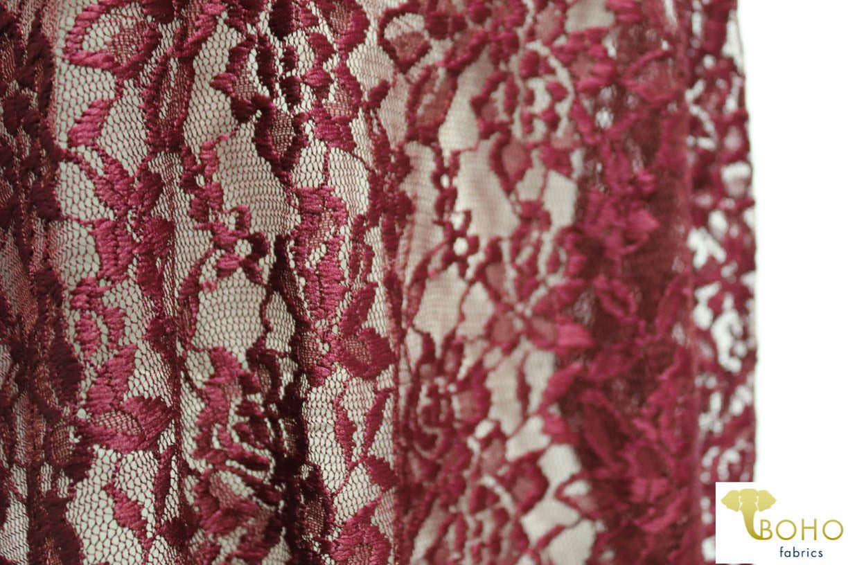 Red Wine Florals. Stretch Lace. SL-103. - Boho Fabrics