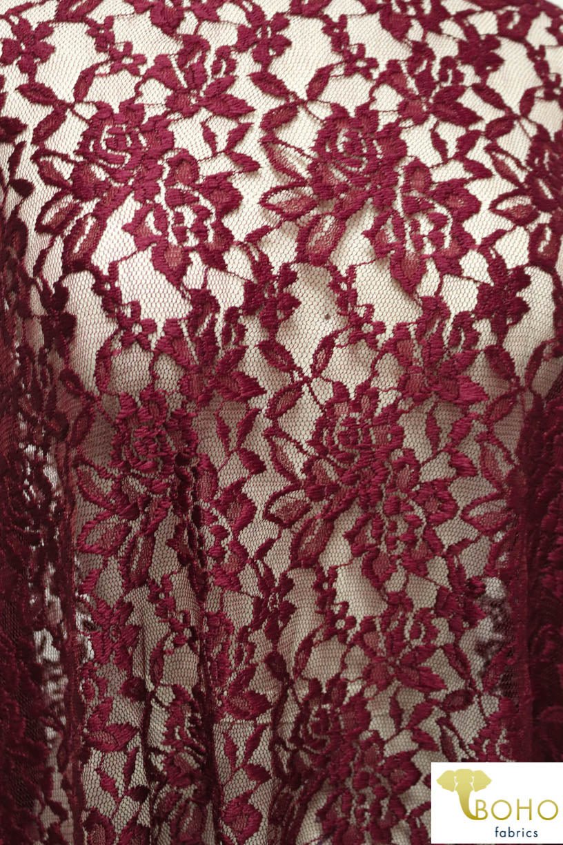 Red Wine Florals. Stretch Lace. SL-103. - Boho Fabrics