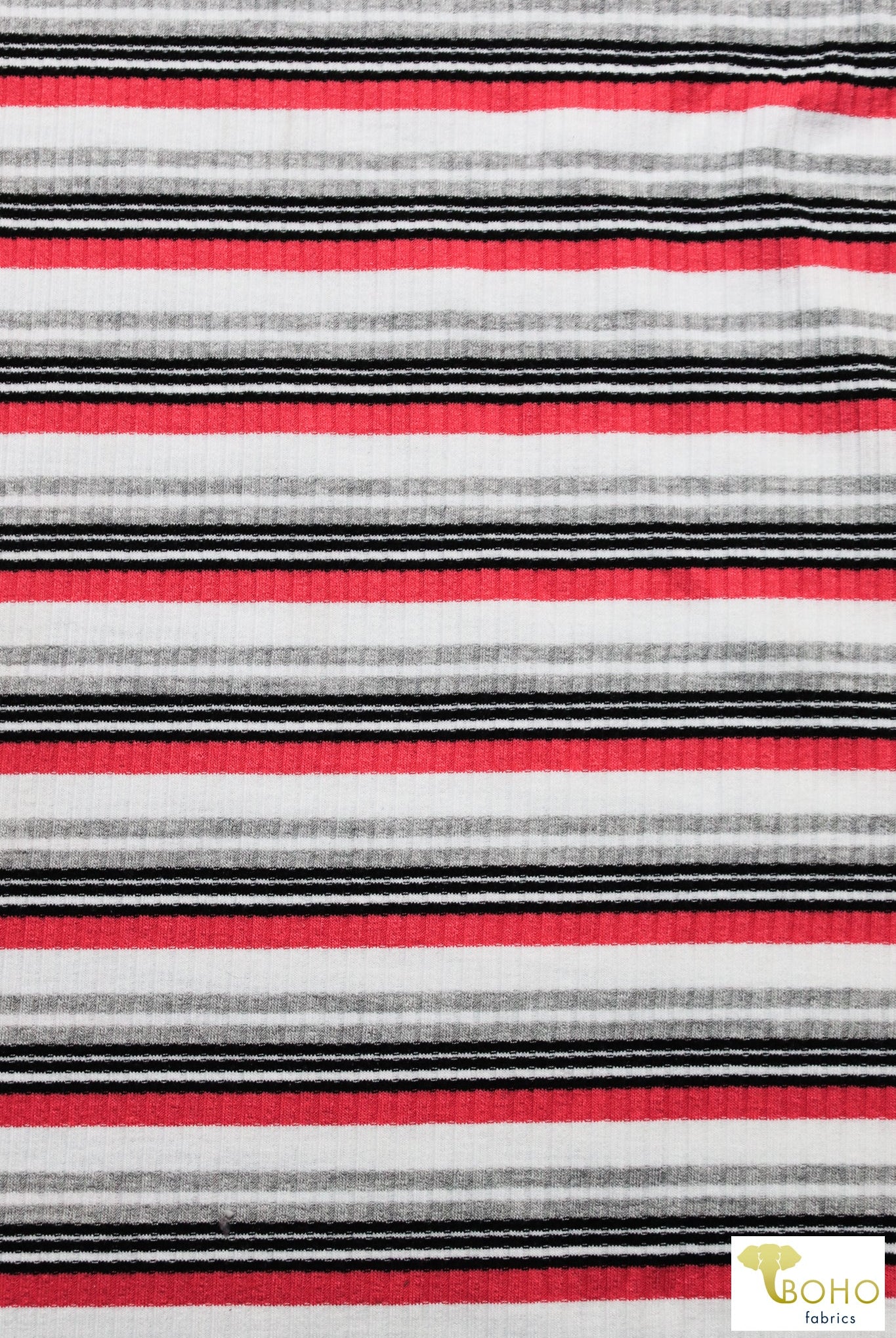 Red/Black/Gray, 4x3 Rib Stripe Knit - Boho Fabrics