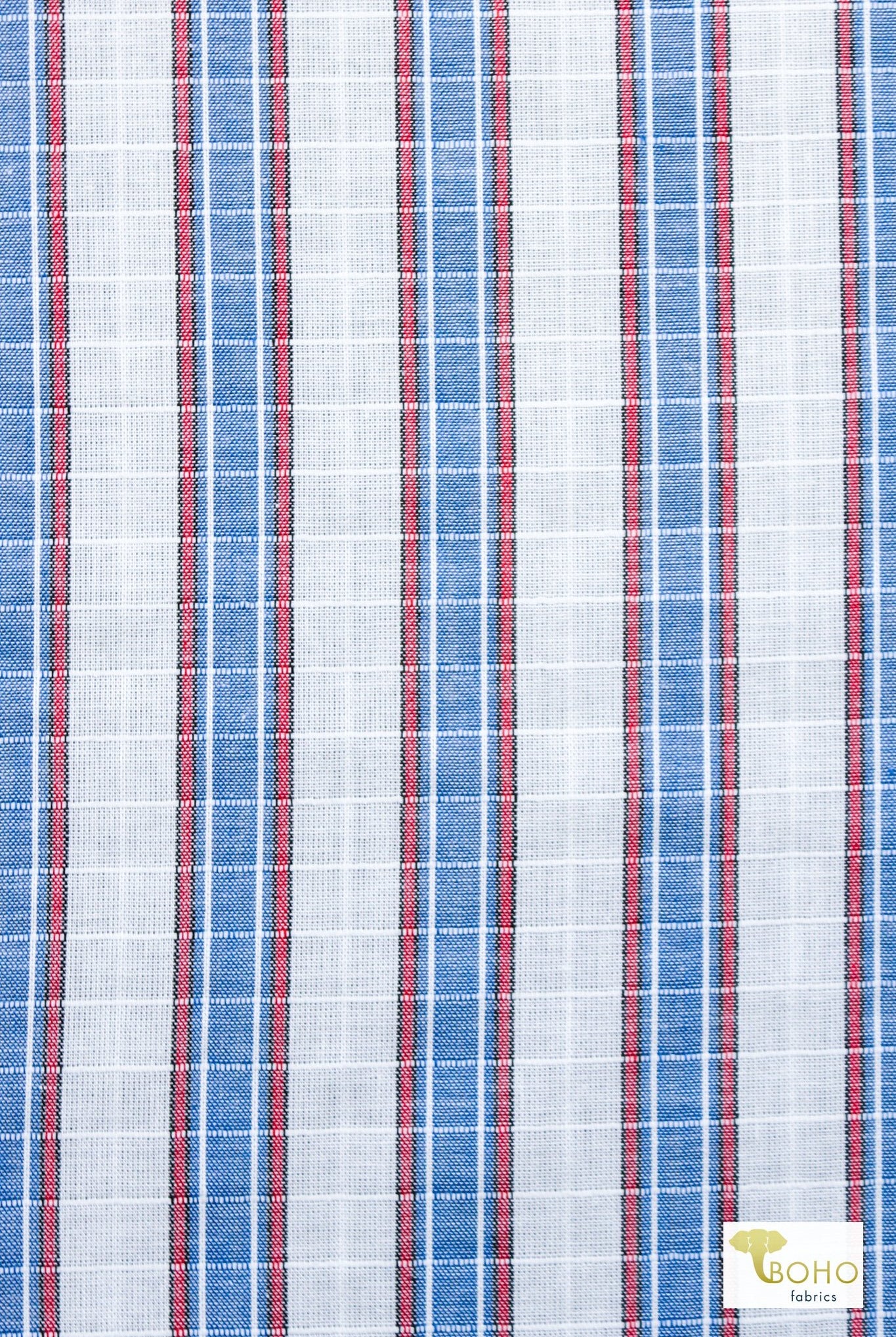 Red/Blue/White Stripes, Woven Print Fabric - Boho Fabrics