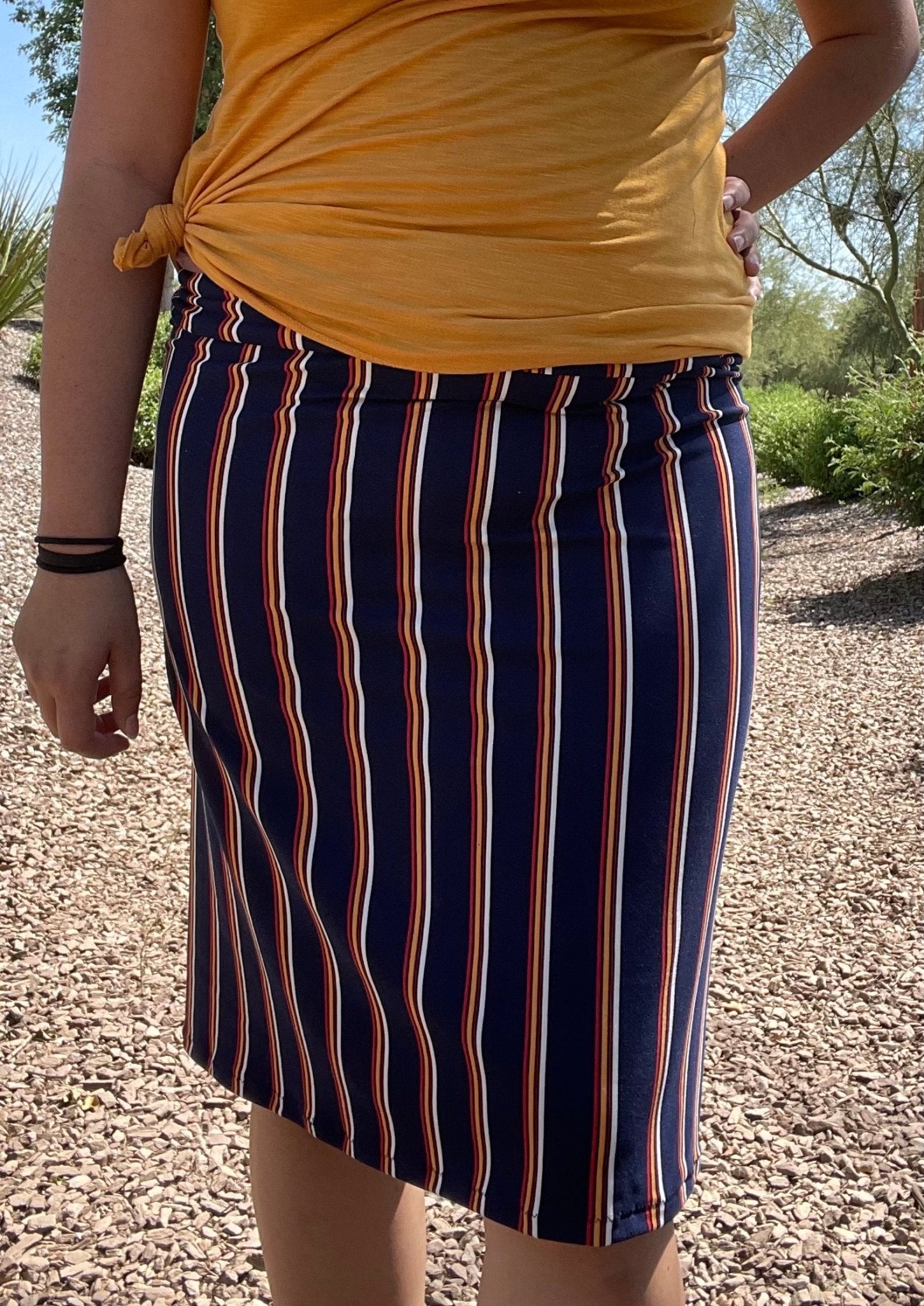 Red/Orange Vertical Stripes on Navy Blue, DBP. BPP-318 - Boho Fabrics