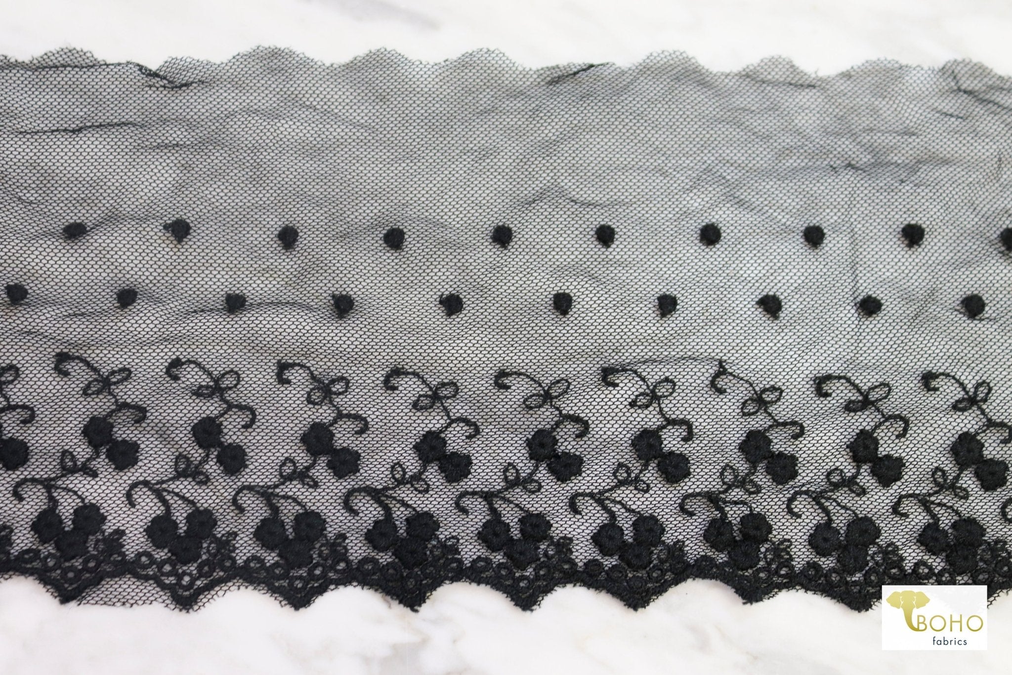 Remy Embroidered Florals, Woven Lace Trim. 5" - Boho Fabrics