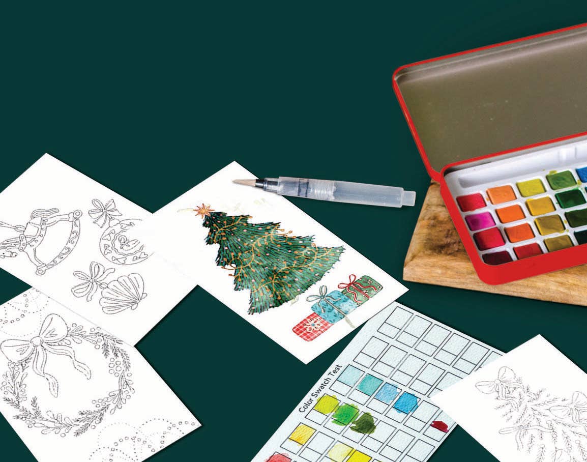Retro Christmas watercolor painting kit - Boho Fabrics - Painting Kits & Supplies