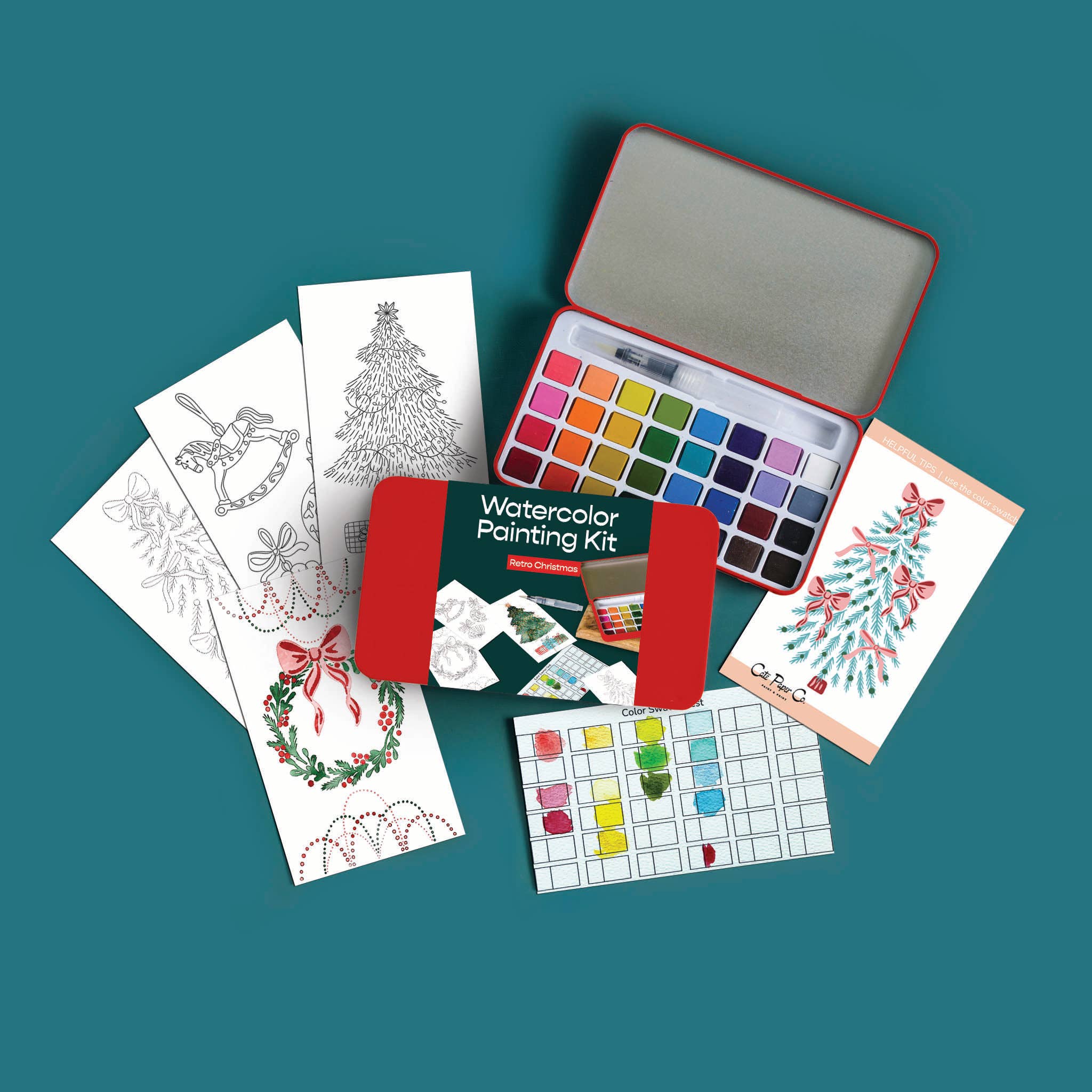 Retro Christmas watercolor painting kit - Boho Fabrics - Painting Kits & Supplies