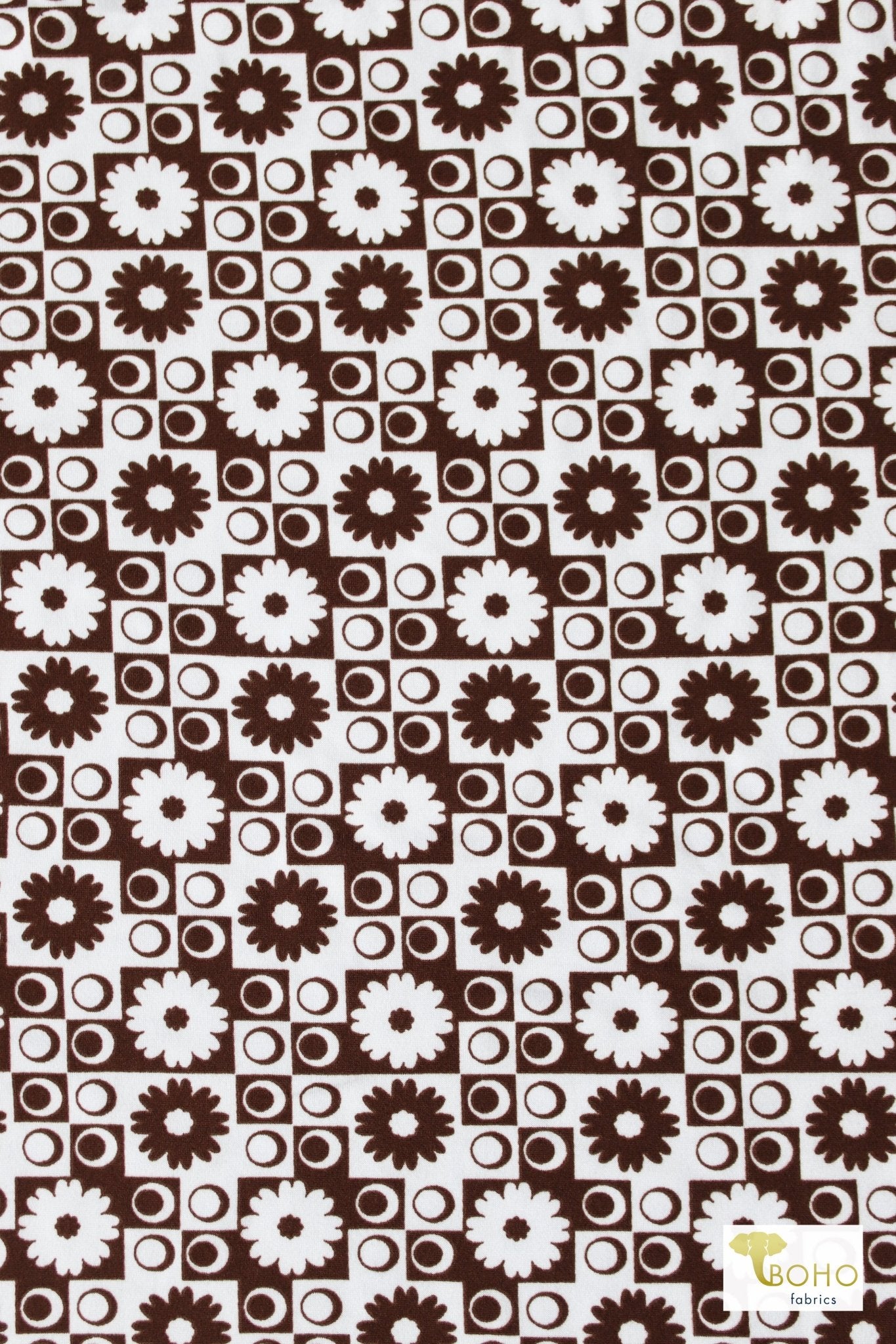 Retro Circles & Florals, Brushed Poly Print. - Boho Fabrics